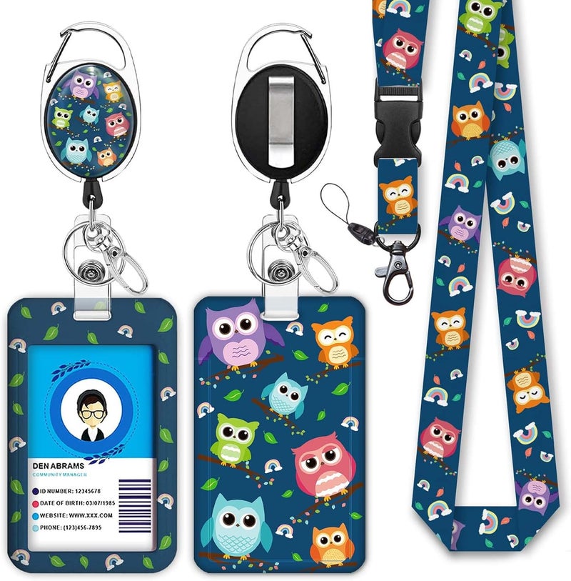 GIANCOMICS Cute Owl Lanyards for Id Badges, Retractable ID Badge Holder with Detachable Lanyard, Fashionable Badge Reel Heavy Duty with Carabiner Clip, Nurse Teacher Office Gifts - Image 1